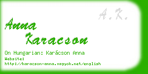 anna karacson business card